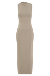 Taylor Draped Stretch Crepe Midi Dress - Mushroom